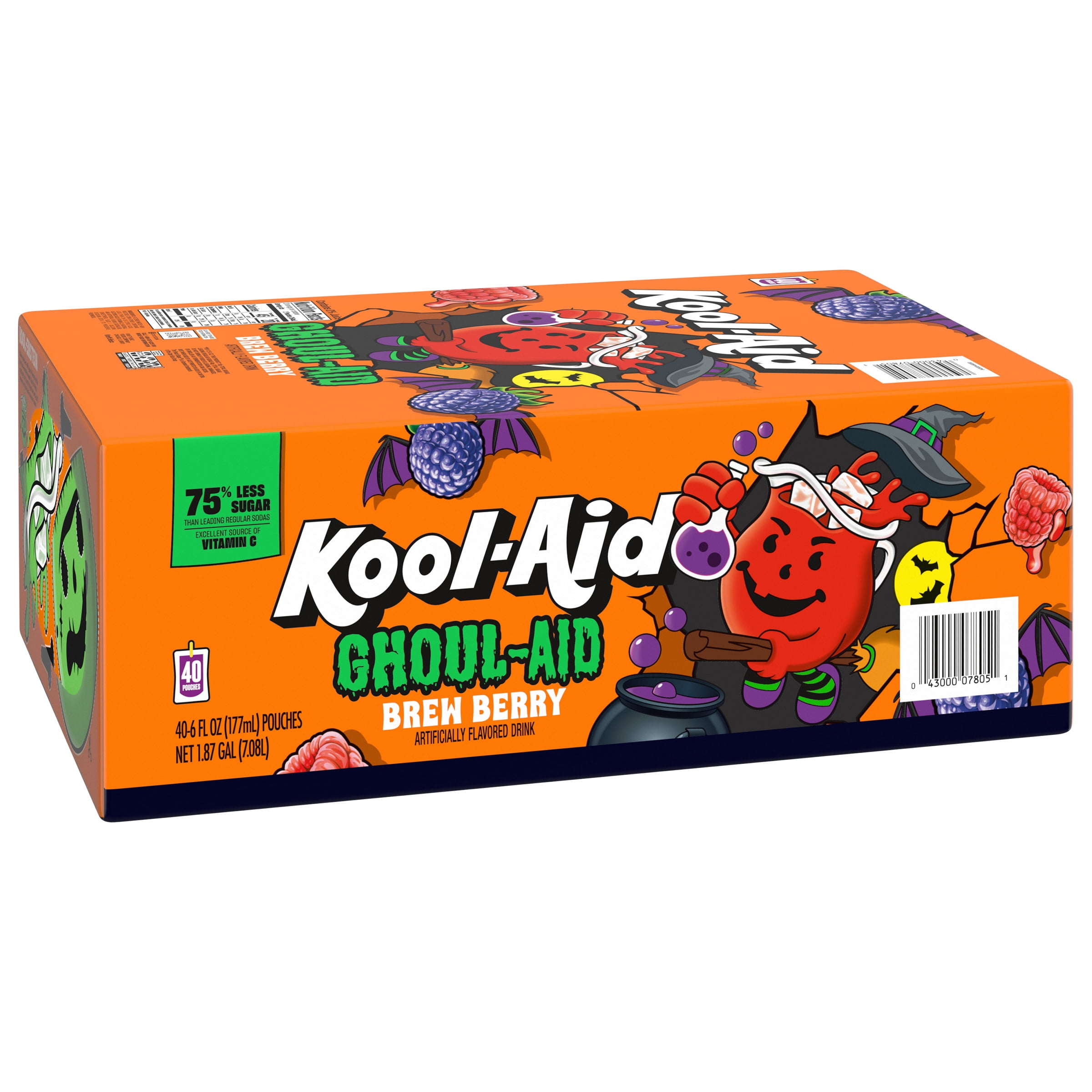 Kool-Aid Ghoul-Aid Jammers Scary Berry Artificially Flavored Soft Drink, 40 ct Box, 6 fl oz Pouches