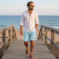thumbnail image 7 of YNGKMEA Men's Casual Linen Shorts Elastic Waist Drawstring Shorts Soft Lightweight Breathable Summer Loose Pocket Athletic Shorts, 7 of 7