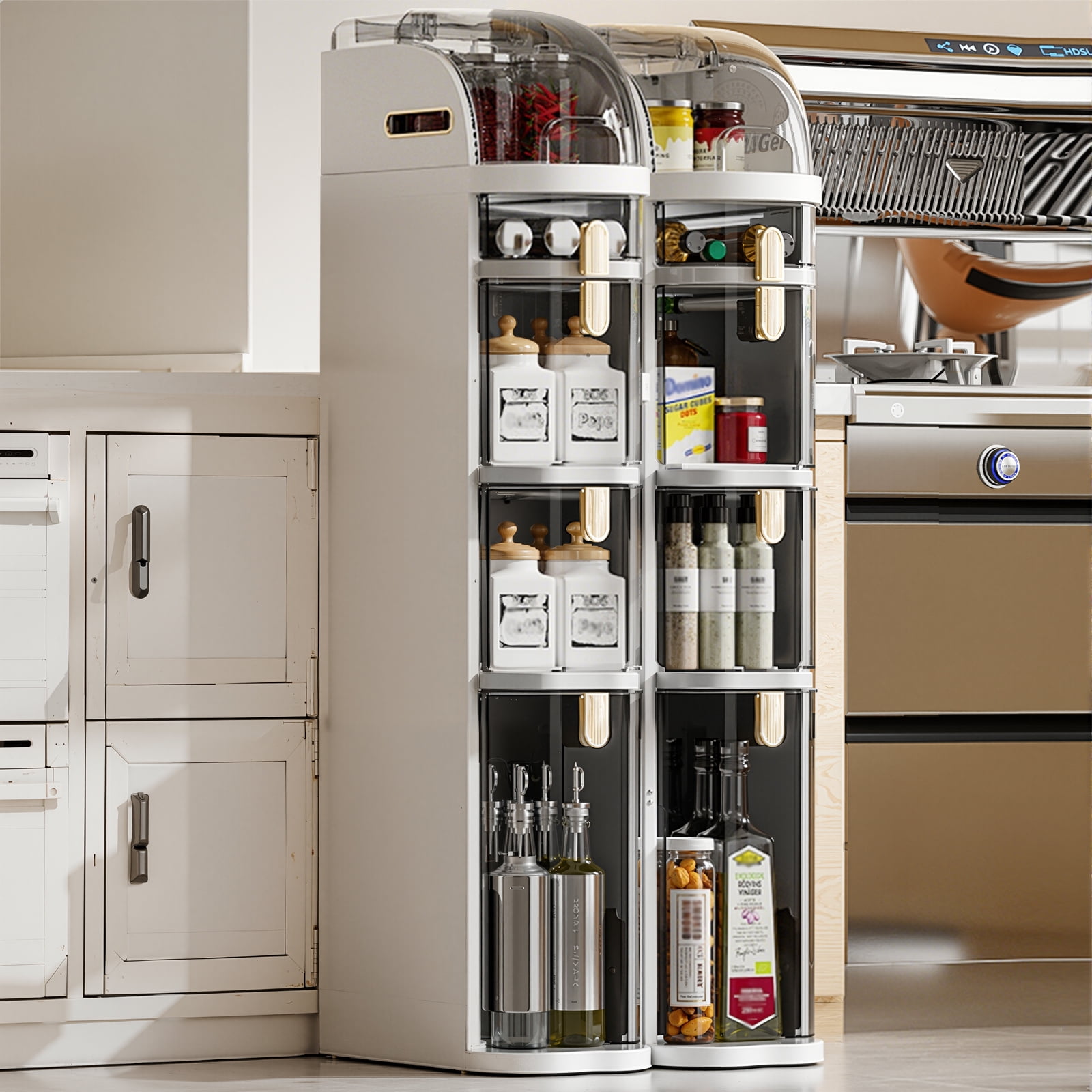 Slim Bathroom Storage Cabinet with Drawers & Tissue Box, Plastic Narrow Rolling Bathroom Tower Cart Waterproof & No Installation for Small Spaces Kitchen Laundry Living Room