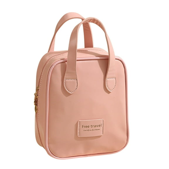 openpig Travel Makeup Bag, Large Flat-Open Cosmetic Bag Make Up Organizer Case for Women, Waterproof PU Leather Toiletry Bag with Brush Compartment Skincare Pouch for Toiletries Accessories(Pink)