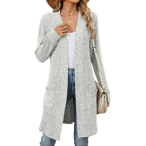 Women's Knitted Cardigan Long Sleeve Loose Sweater Casual Cardigan with Pockets Autumn