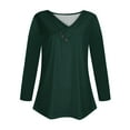 thumbnail image 2 of Dyfzdhu Women Long Sleeve T Shirts Plus Size Spring Fall Tops Casual Button V Neck Pleated Solid Blouse Green, 2 of 4