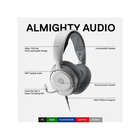 SteelSeries Arctis Nova 1 Wired Gaming Headset for PC with 3.5mm Jack — White