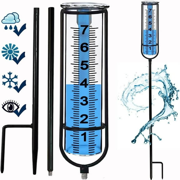 lanema Rain Gauge Upgraded Freeze Proof Rain Gauge Outdoor Best Rate 7" Capacity Large Clear Scale Rain Guage with Long Stake