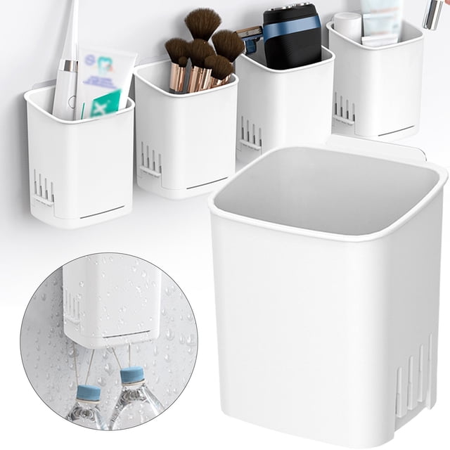 No Drill Toothbrush Holders Wall Mounted Toothpaste Holder for Bathroom,Removable Storage Container with Drying Tray for Bathroom Vanity Kitchen(White,No Drying Tray)