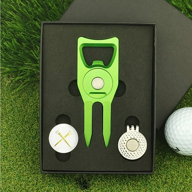 New Golf Gift Set Green Fork Aluminum Alloy CNC Anodized Ball Marker Divot Tool Repairer with Gift Box PURPLE