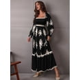 thumbnail image 6 of Women Fall Wedding Guest Dresses Boho Floral Long Sleeve V Neck Flowy Elegant Maxi Dress Beach Clothes Black S, 6 of 8