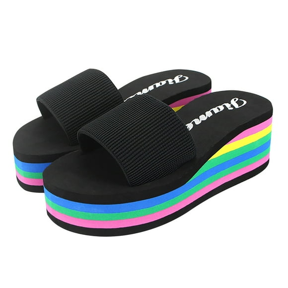 XZNGL Slippers for Womens Slippers Slip on Shoes Womens Summer Slippers Platform High-Heel Rainbow Platform Wedges Shoes