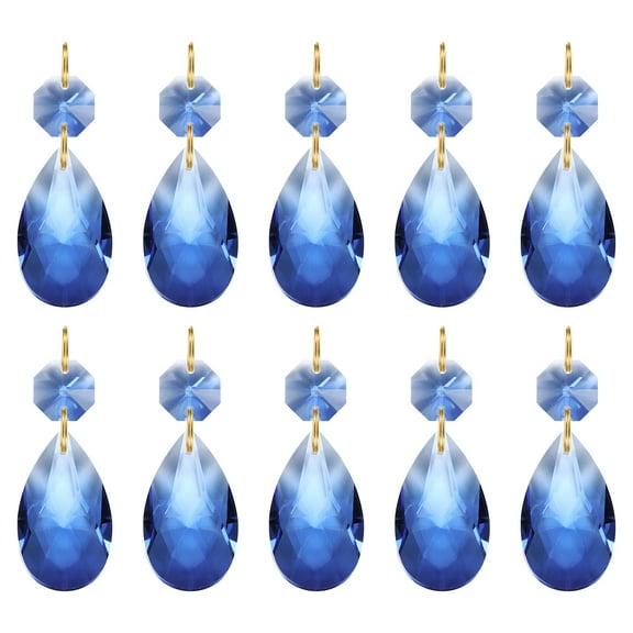 Uxcell Teardrop Crystal Chandelier Pendants Beads, 10 Pack 60mm Length 38mm Prisms Parts Blue