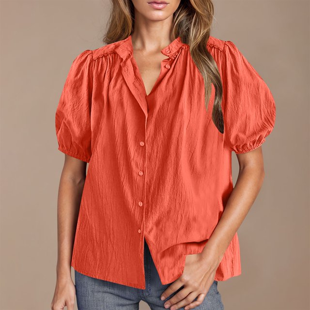 mfyjkho Tops De Moda Para Mujer, Camisa De Verano Con Botones Y Encaje Para Mujer, Manga Farol, Cuello En V, Moda Informal Tops Y Blusas Para Mujer Xl