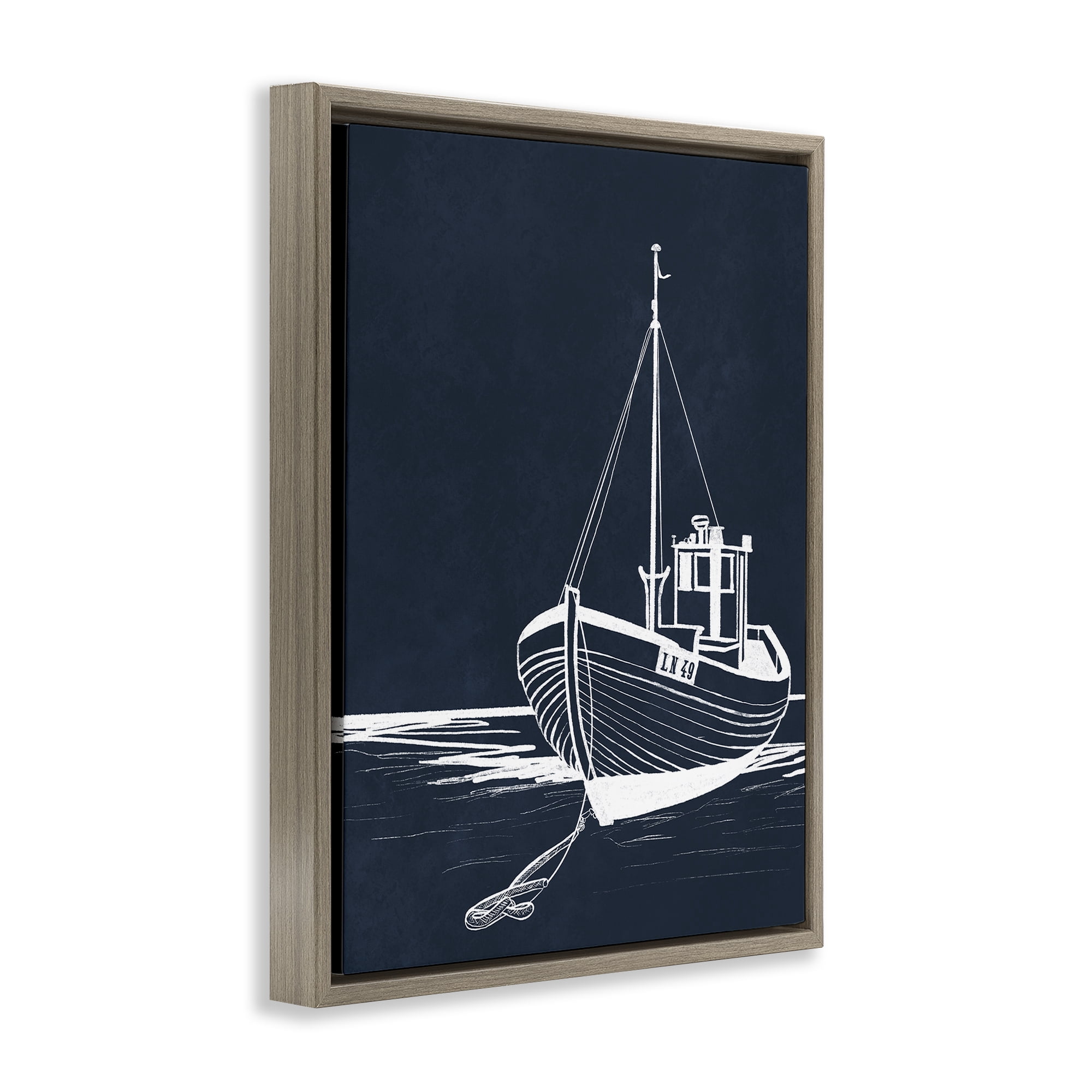 Stupell Industries White Outline Sailboat Transportation Painting Brown Floater Framed Canvas Art Print Wall Art, 17 x 21