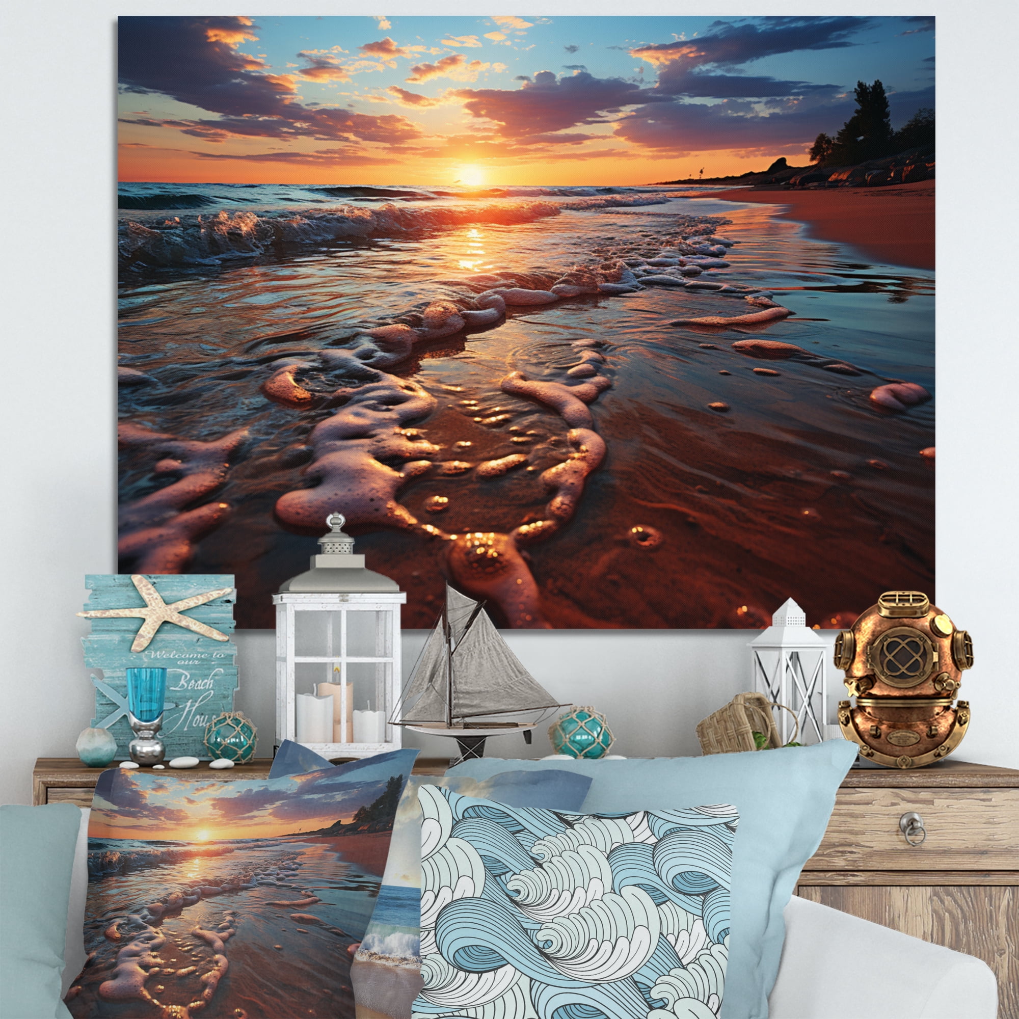 Designart Large Beach Wall Art, Scenic Sunset Beach I , coastal