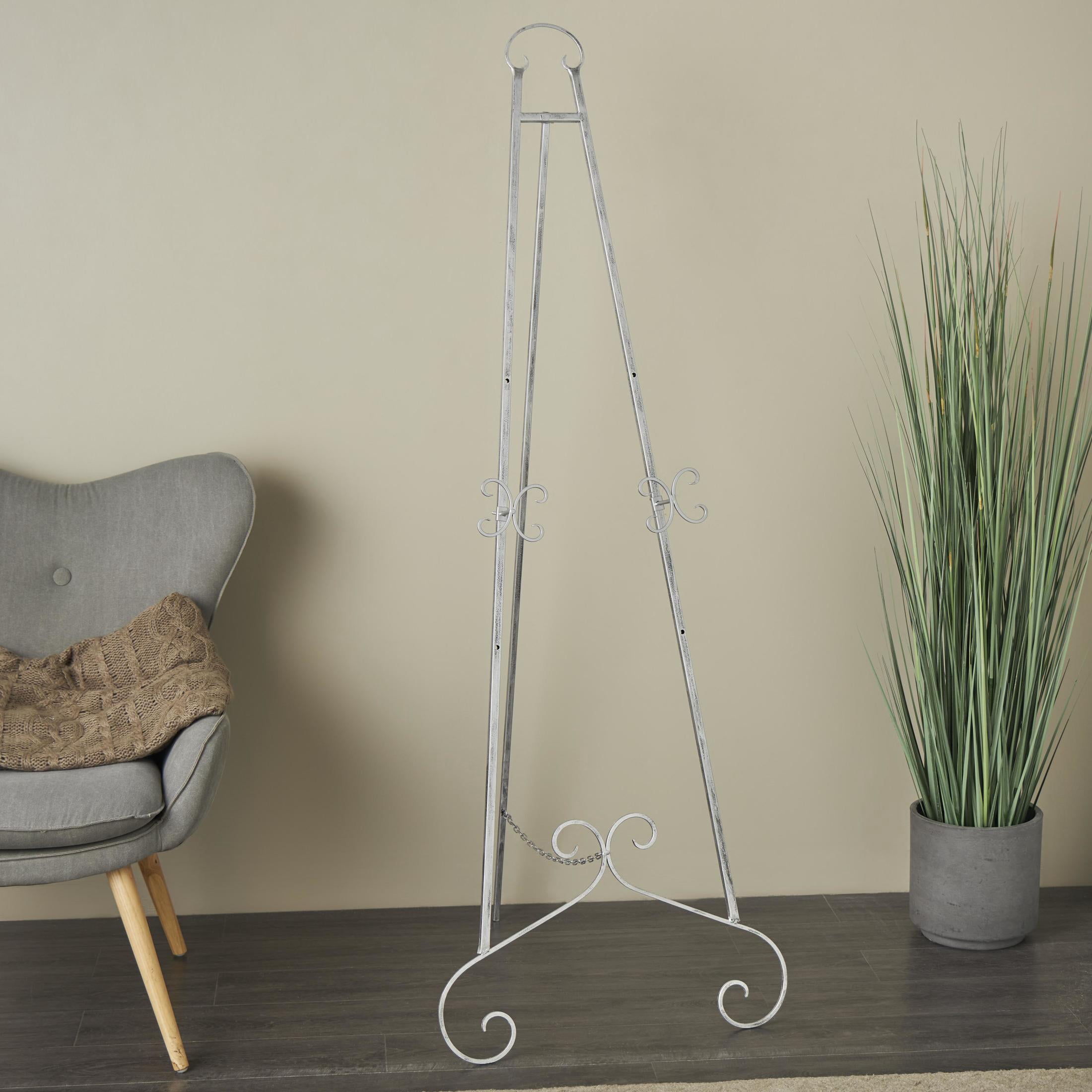 DecMode 25" x 70" Silver Metal Tall Adjustable Floor 3 Tier Scroll Easel, 1-Piece