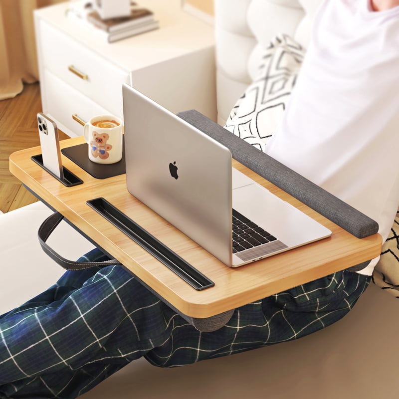 UNICOO Portable Lap Desk with Pillow Cushion, Fits 15.6" Laptop – Anti-Slip Strip, Storage Slot, Ergonomic Laptop Stand for Bed, Couch, or Home Office | Students, Home Office, or Travel (Maple)