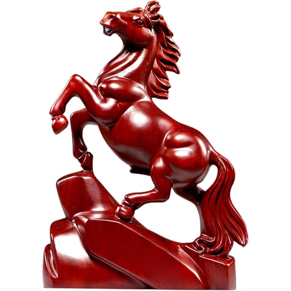 Wooden horse figurine, 2026 Chinese New Year red horse statue, for Feng Shui decoration, zodiac animal sculpture, symbolizing wealth and good fortune, suitable for office and home decor.