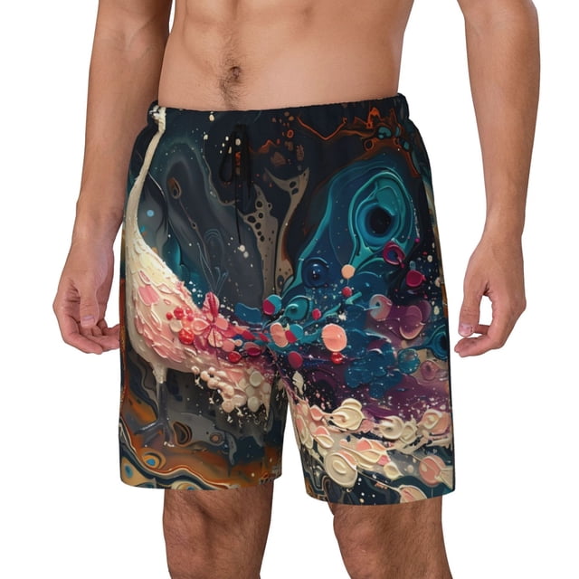 Fotbe Abstract Peacock Painting Traje de Baño para Hombre – Shorts de Natación de Secado Rápido con Forro y Bolsillos-Small