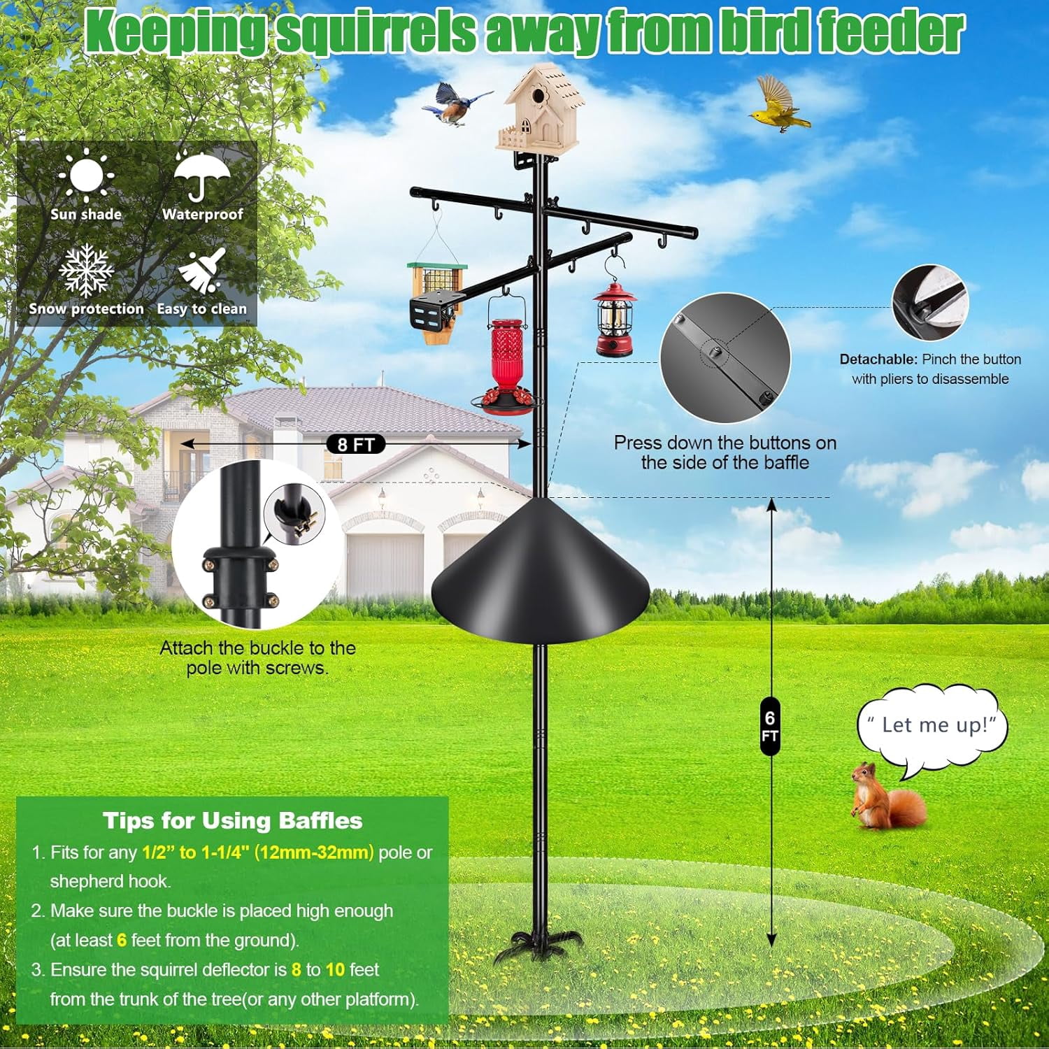 Gtongoko Smart Bird Feeder Pole 1-Inch Dia 79 Inch Bluebird House Pole for Outdoors Weather Station Heavy Duty Metal Mounting Kit Adjustable Bird Feeder Stand Black
