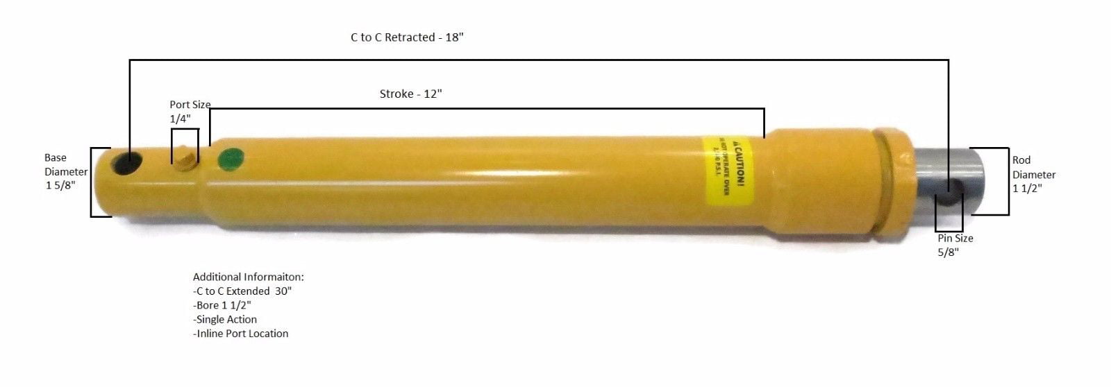 Buyers 1304010 Hydraulic Cylinder 1-1/2" x 12" For Meyer Snowplow 05437 