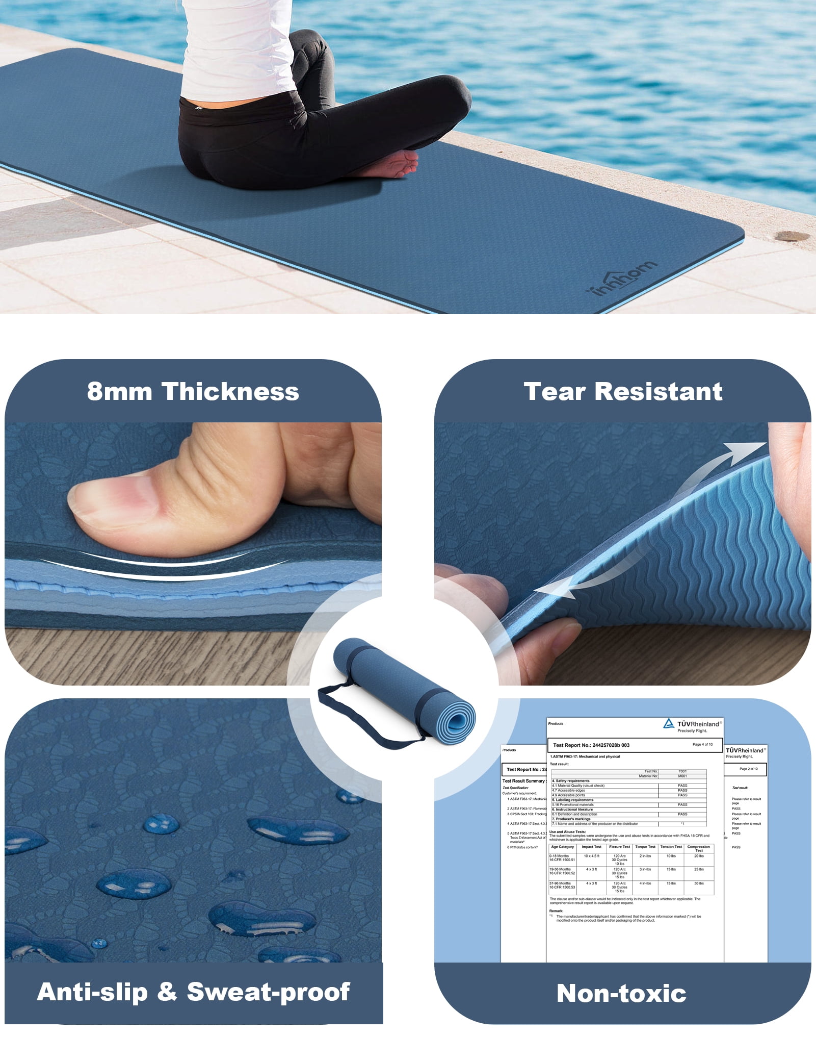 Yoga Mat innhom Yoga Mats for Women 1/3 inch Thick Yoga Mat for