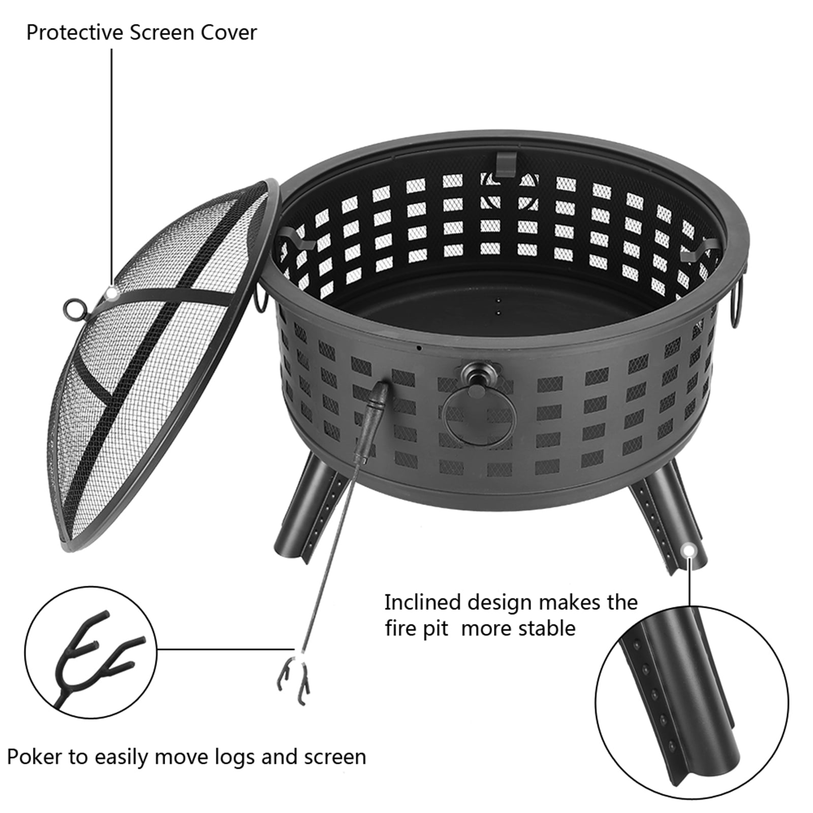 Private Jungle 26" Round Lattice Fire Bowl Black, Outdoor Fire Pit Large Bonfire Wood Burning Patio & Backyard Firepit Private Jungle 26" Round Lattice Fire Bowl Black, Outdoor Fire Pit Large Bonfire Wood Burning Patio & Backyard Firepit