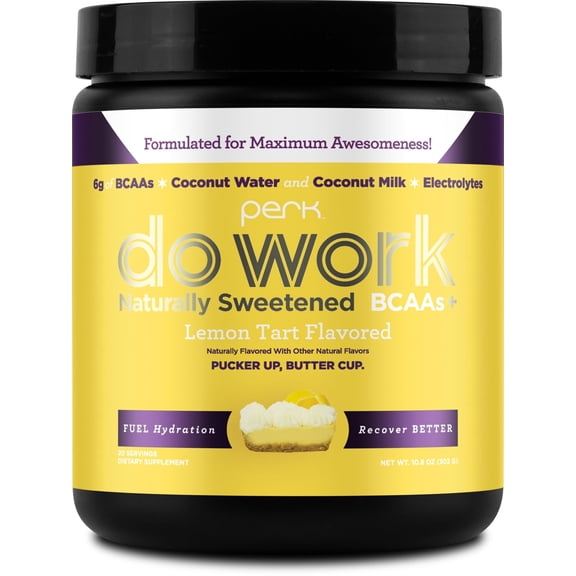 Perk Do Work Naturally Sweetened BCAA   Hydration Electrolytes Powder (Lemon Tart) 20 Servings - with Coconut Water & Coconut Milk, Gluten-Free