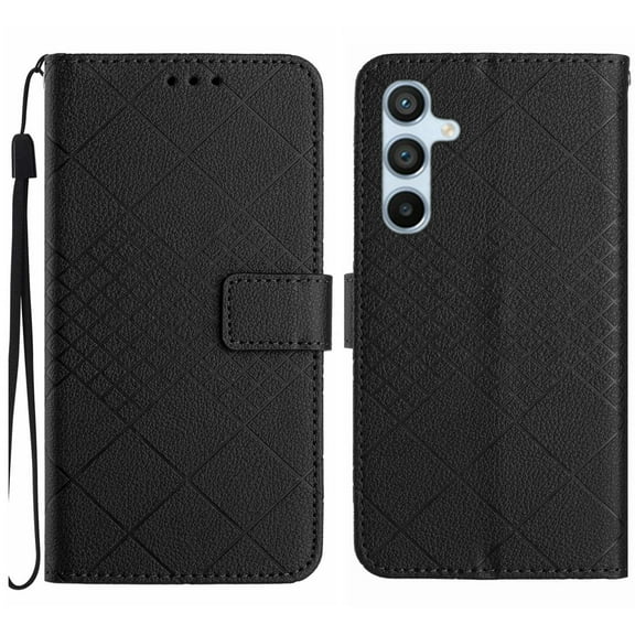 Designed for Samsung Galaxy A25 5G PU Leather Flip Case, Classic Kickstand Card Slots Wrist Strap Magnetic Drop Protective Full Body Protection Phone Case Cover for Samsung Galaxy A25 5G - Black