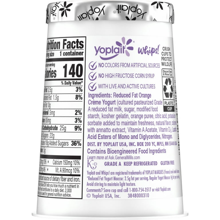 Ｏigurt Yoplait Whips Reduced Fat Yogurt Mousse, Orange Creme Flavored, 4