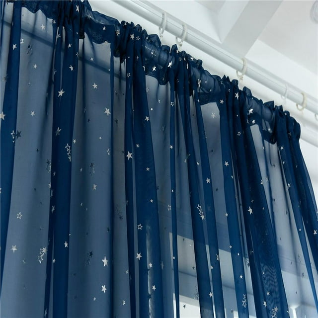 Cortinas de tul con estampado de estrellas Cortinas de ventana Sheer Purdah para el hogar (azul oscuro)
