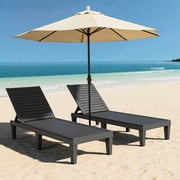 Bifanuo Outdoor Chaise Lounge Chair Set of 2,Waterproof Resin Lounger with 5-Positions Adjustable Backrest for Outside Pool Patio and Beach, Black