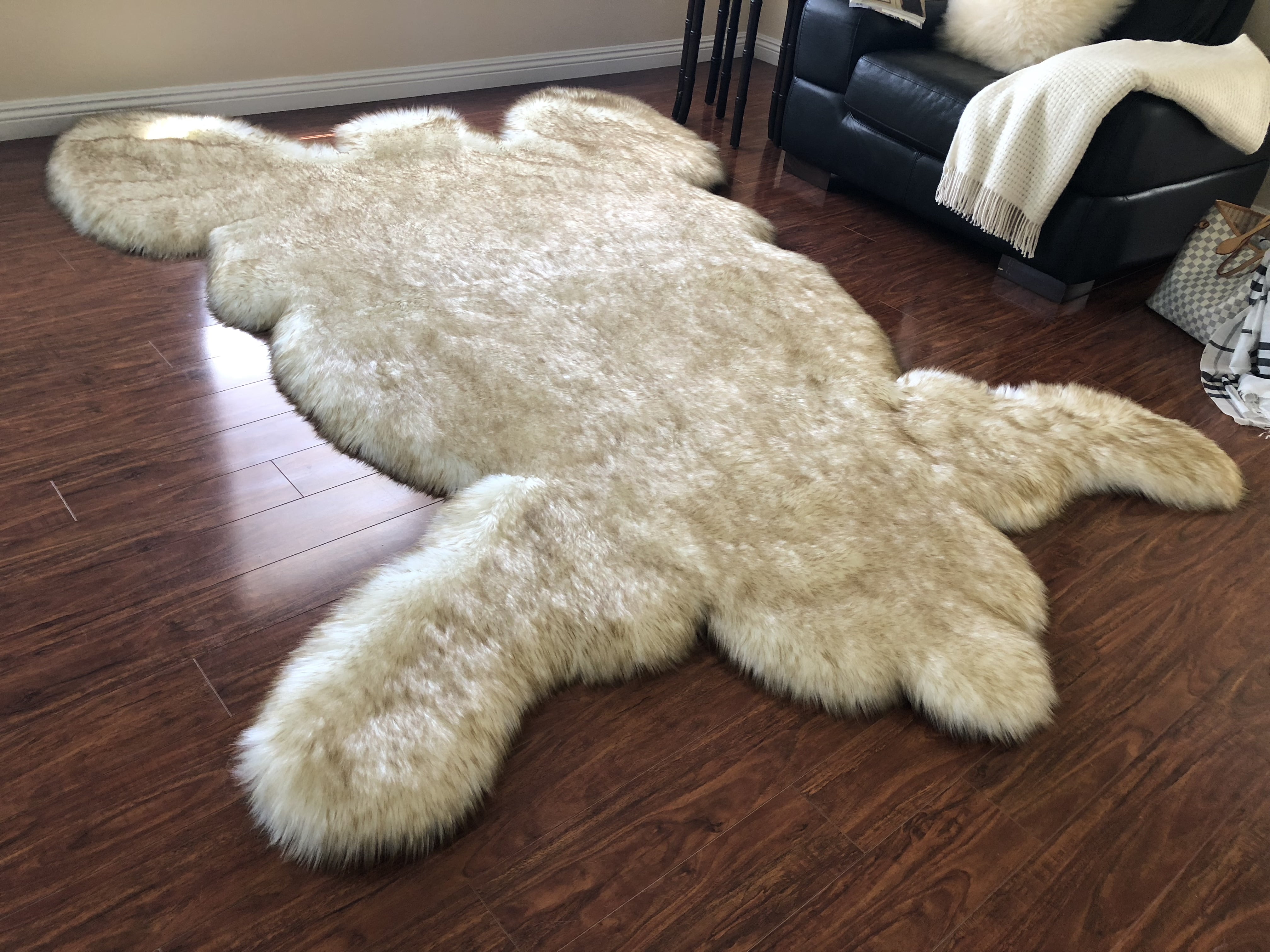BROWN RECTANGLE CLASSIC BROWN BEAR FAUX FUR BEARSKIN RUG  5x7 MADE IN FRANCE 