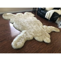 Soho Luxurious Faux Bearskin Pelt White with Brown Tips Shag Area Rug
