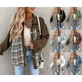 thumbnail image 5 of Women Jean Jacket Long Sleeve Button Down Plaid Oversized Denim Shacket Jackets Boyfriend Plaid Blouse Shacket Top with Chest Pocket, 5 of 7