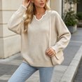 thumbnail image 4 of yillto Womens Sweater Knit V Neck Ruffled Long Sleeve Tops Soft Warm Pullover Sweaters for Fall Winter, 4 of 7