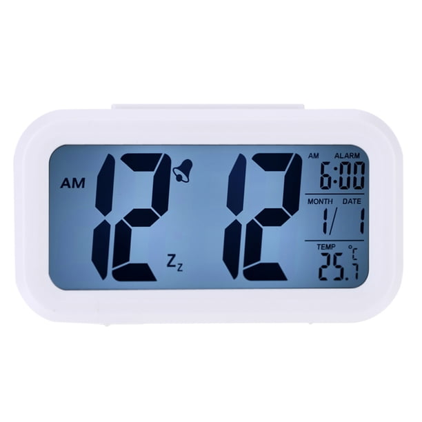 LED Reloj despertador digital Repetición Snooze Sensor activado por luz Luz de fondo Hora Fecha Temp Abanopi Blanco
