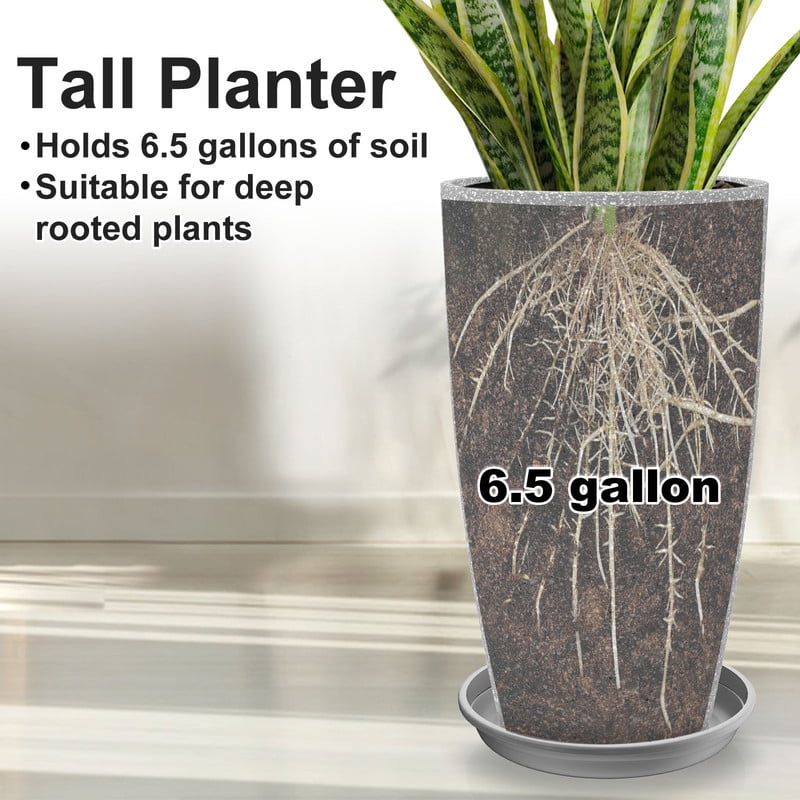 2-Pack 21 Inch Large Garden Planter, All-Weather Round Pot for Outdoor Landscaping, Gray