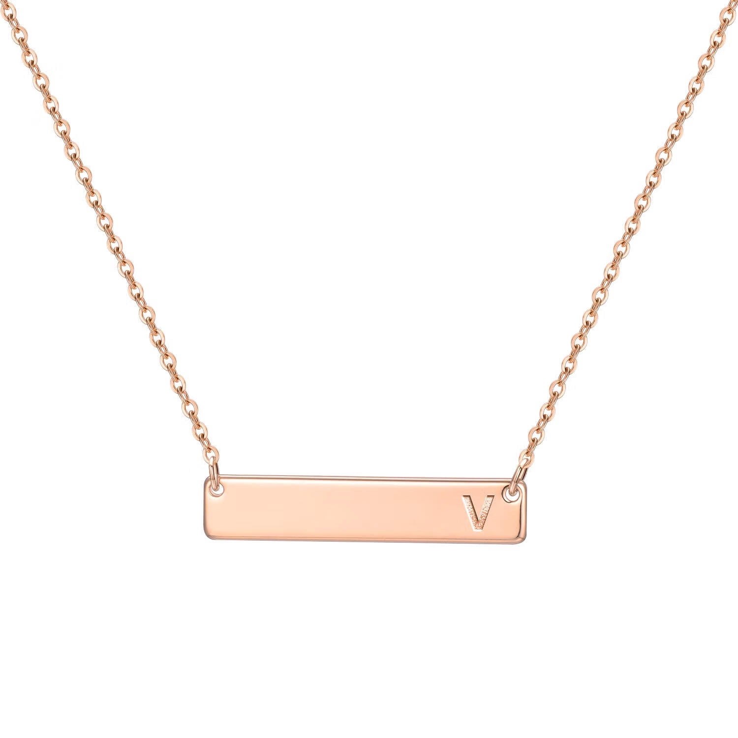 IEFSHINY Bar Initial Necklace for Women 14K Gold Plated Stainless Steel