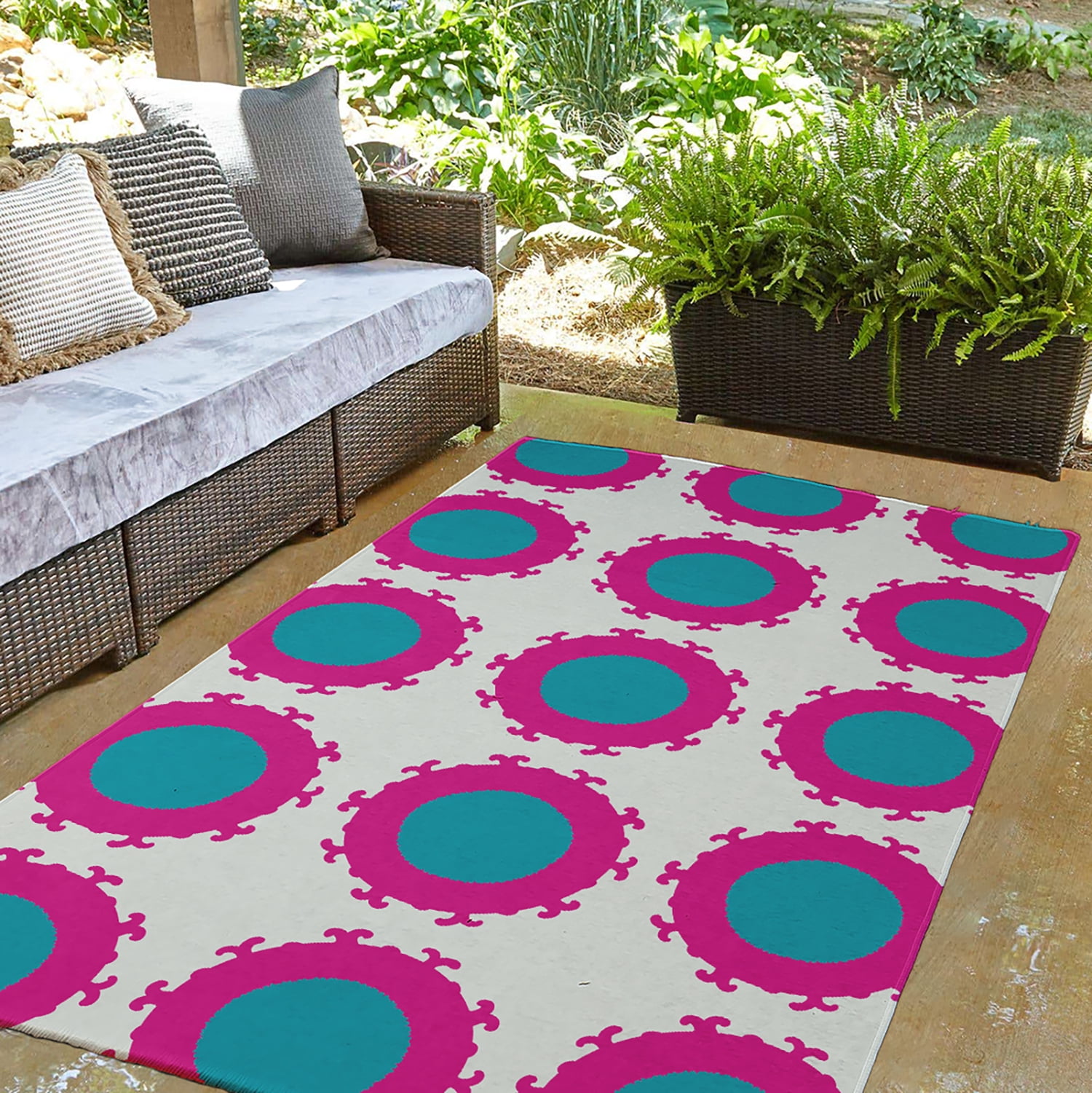 Simply Daisy 3' x 5' Explorer Blue Pan Bubbles Spring Chenille Indoor/Outdoor Rug