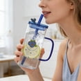 thumbnail image 5 of Bow Shaped Square Transparent Glass Cup With Lid Handle Suitable For And Girls Heat Coffee Cup Glass&Bottle, 5 of 6