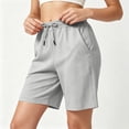 thumbnail image 6 of Cagogo Women Loose Drawstring Shorts Casual Solid Beach Bermuda Pants Summer Active Lounge Yoga Swimwear Travel Trousers, Gray 2XL, 6 of 7
