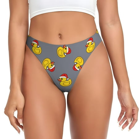 Qokaie Christmas hat duck Printed Women s Cotton Thong Underwear  Sexy Breathable Panties G-string-X-Small