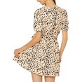 thumbnail image 4 of Allegra K Women's Leopard Tie Waist Short Sleeves V Neck A-Line Dress, 4 of 8