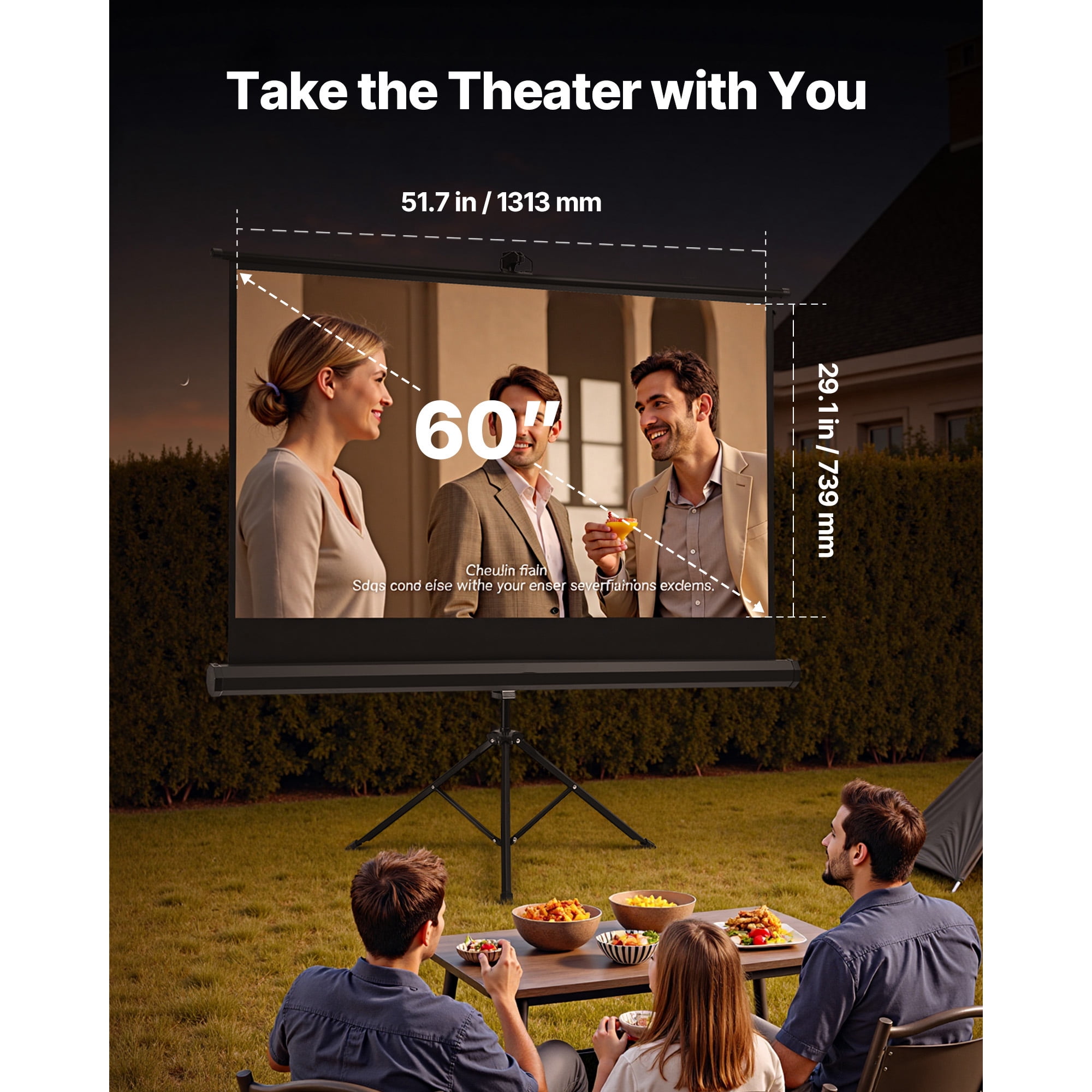 KFFKFF Portable 60-Inch Projector Screen with Stand, 16:9 HD Display, 160° Viewing Angle, Wrinkle-Resistant Design, Includes Tripod and Carry Bag for Indoor and Outdoor Use