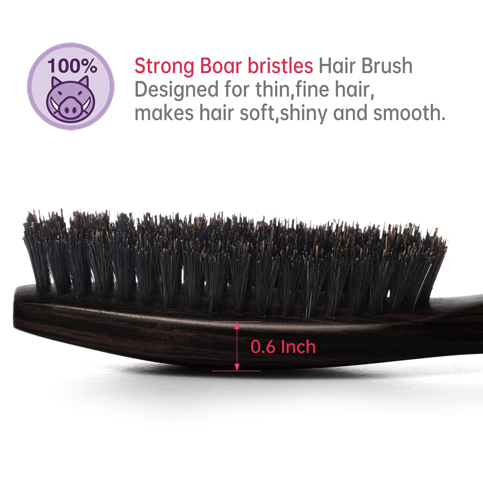 Perfehair Boar Bristle Hair Brush with Wooden Handle for Men and Women's Thin, Fine Hair, Balck