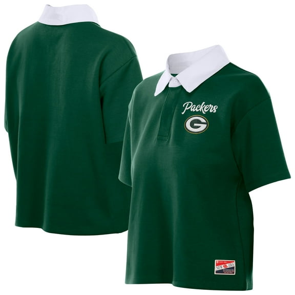 Women's New Era Green Green Bay Packers Throwback Boxy Cropped Polo