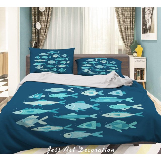 3D Cartoon Fish Pattern Quilt Cover Set Ropa de Cama Set Funda Nórdica Fundas de almohada WJ