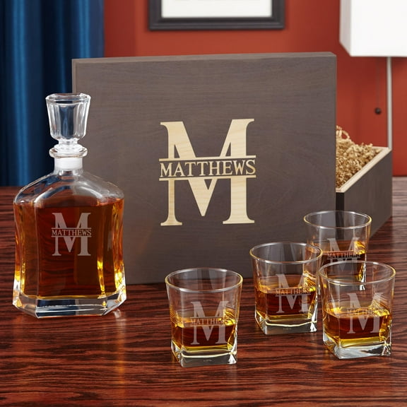 HomeWetBar Oakmont Custom Decanter and Whiskey Glass Set