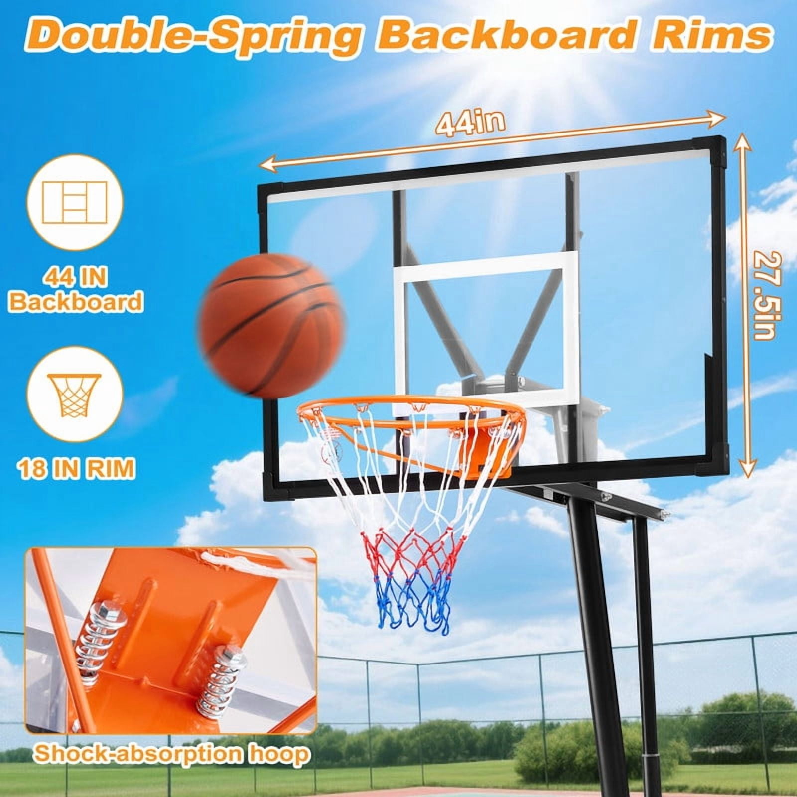 Gianna Portable Basketball Hoop Outdoor, 10FT Adjustable Height Basketball Goal with 44In Shatterproof Backboard, Shock Absorbent Rim, Fillable Base & Wheels