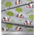 thumbnail image 3 of Soimoi Moss Georgette Fabric Tree & Dog Kids Print Fabric by The Yard 42 Inch Wide, 3 of 3