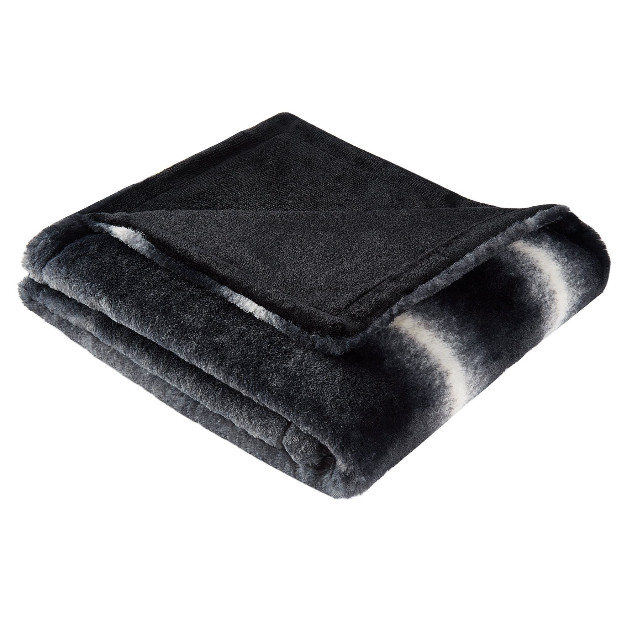 SoftLux Ombre Stripe Velvet Plush Fleece Throw Black and White Blanket, 50" x 60" Adults and Teens