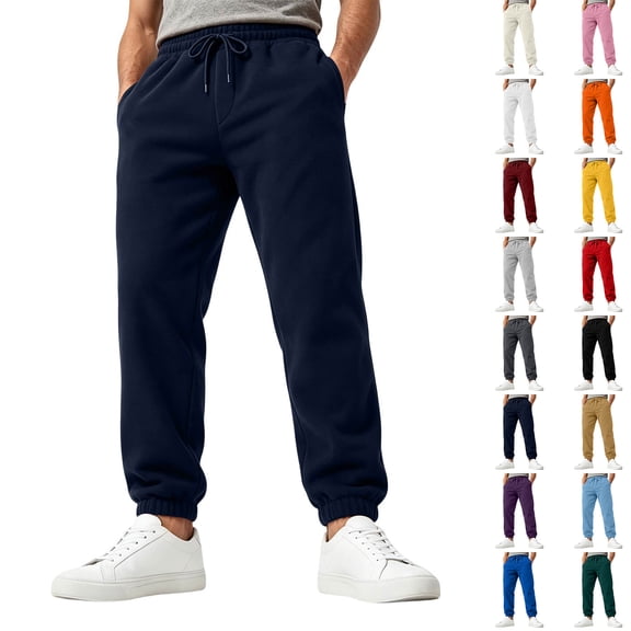 Sorvello Men's Casual Loose Fleece Drawstring Elastic Waist Cuffed Sweatpants with Pockets Breathable Soft Fall Winter Joggers Beige L